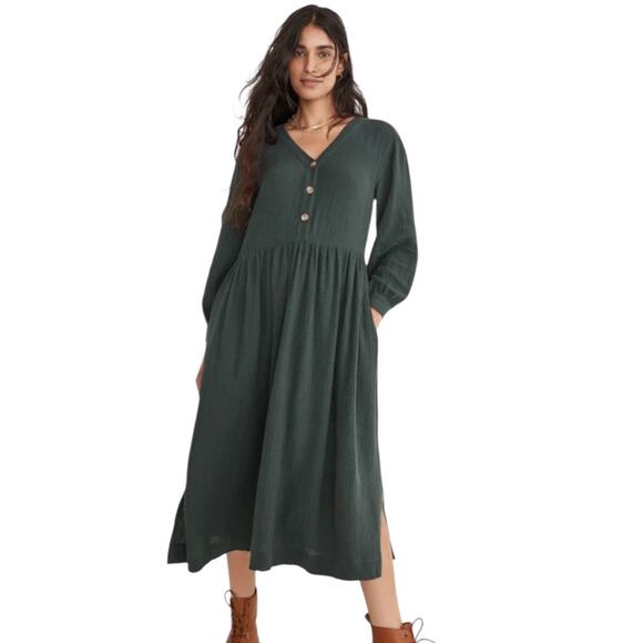Madewell Dresses & Skirts - Madewell Women's Lightspun Button Front Midi Dress Dark Palm Size 10 Gauze 90's